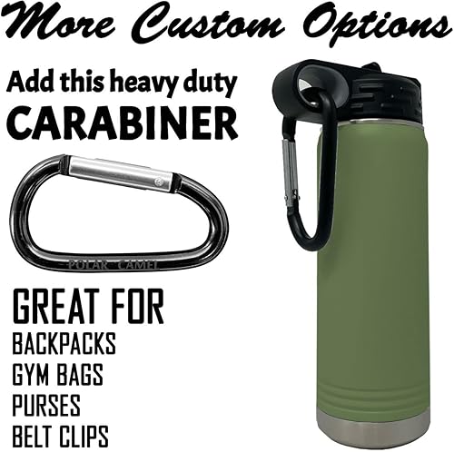 Miniatura 6 de LaserGram Botella de agua de doble pared con tapa abatible de 20 onzas con popote, juego de batería, grabado personalizado incluido (verde camuflado)