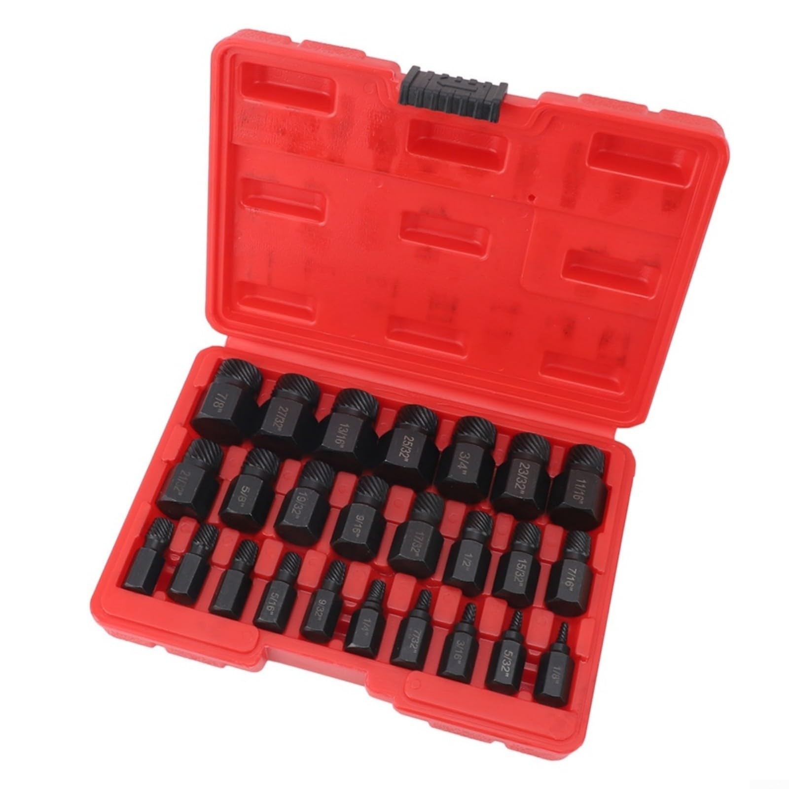 Set di estrattori per viti, set di estrattori per bulloni, rimozione viti danneggiate, design multi-scanalato, in acciaio ad alto tenore di carbonio, kit da 25 pezzi per perni rotti, dadi, rimozione