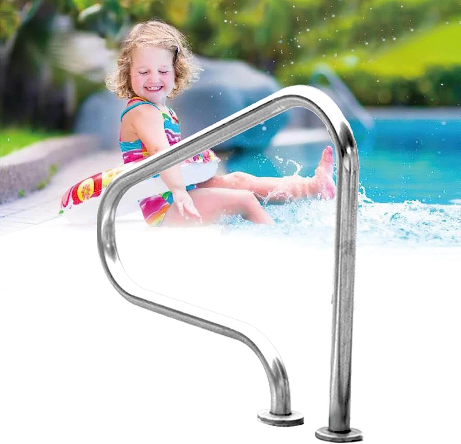 Swimming Pool Safety Hand Rail Pool Handrail Handle Grab Rails Swimming Swimming Pool Handrail for Inground Swimming Pool, 31-Inch Ladder Step Handrail with Mounting Accessories,