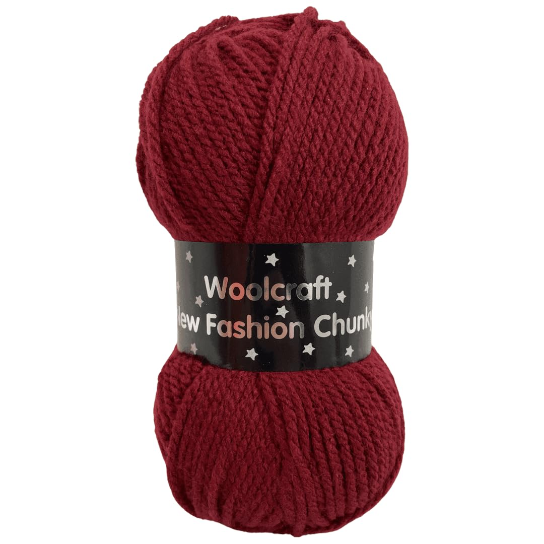 WoolCraft Fashion Chunky Knitting & Crochet Yarn, Great Value Yarn with 27 Colour Combinations in The Range, 100% Acrylic, 150 Metres, 100g Balls, Pack of 5, Burgundy