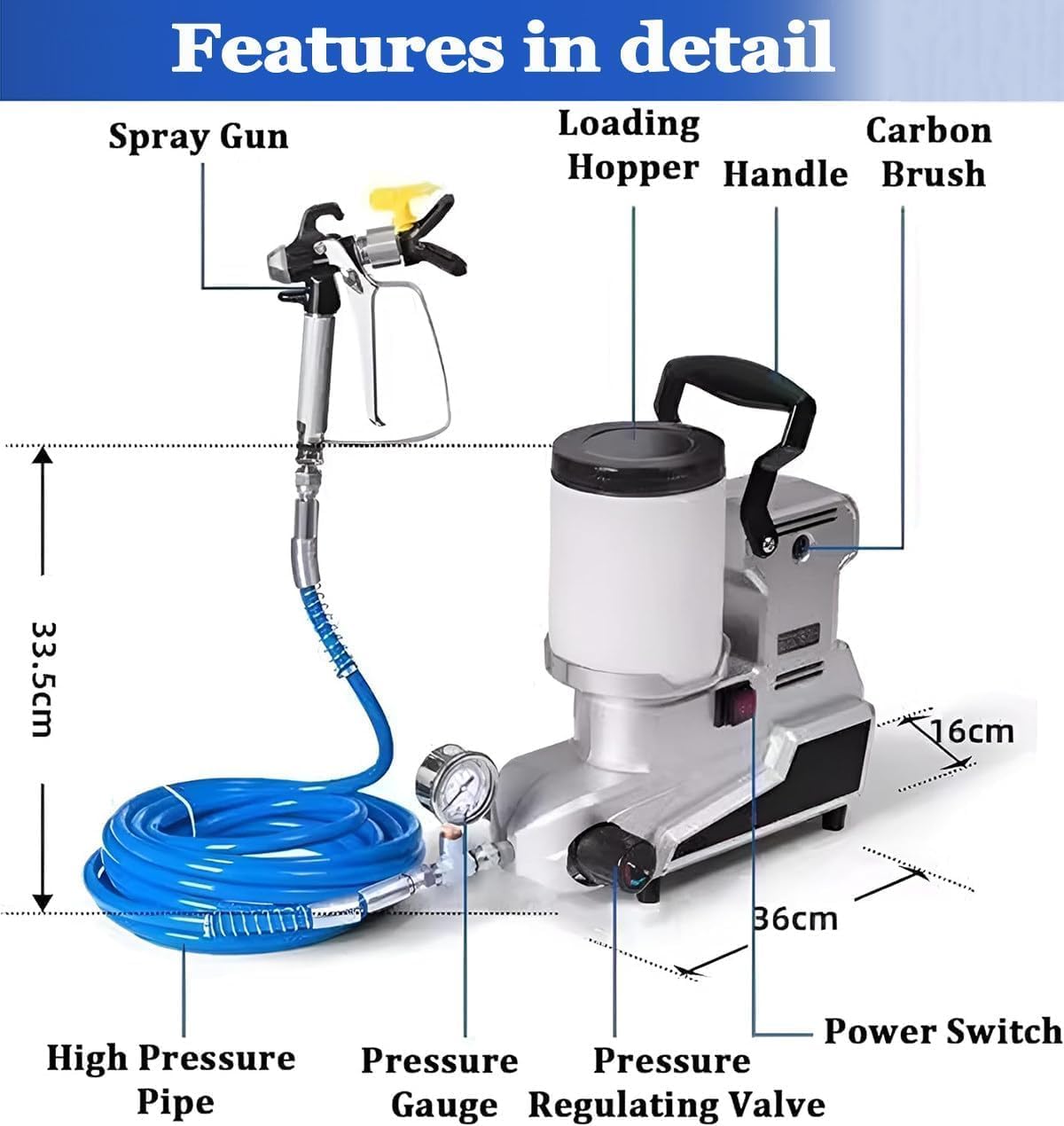 spruzzatore senz'aria portatile della pittura 2.5L/min con il tubo flessibile di 5m per la pittura interna domestica ed esterna della parete