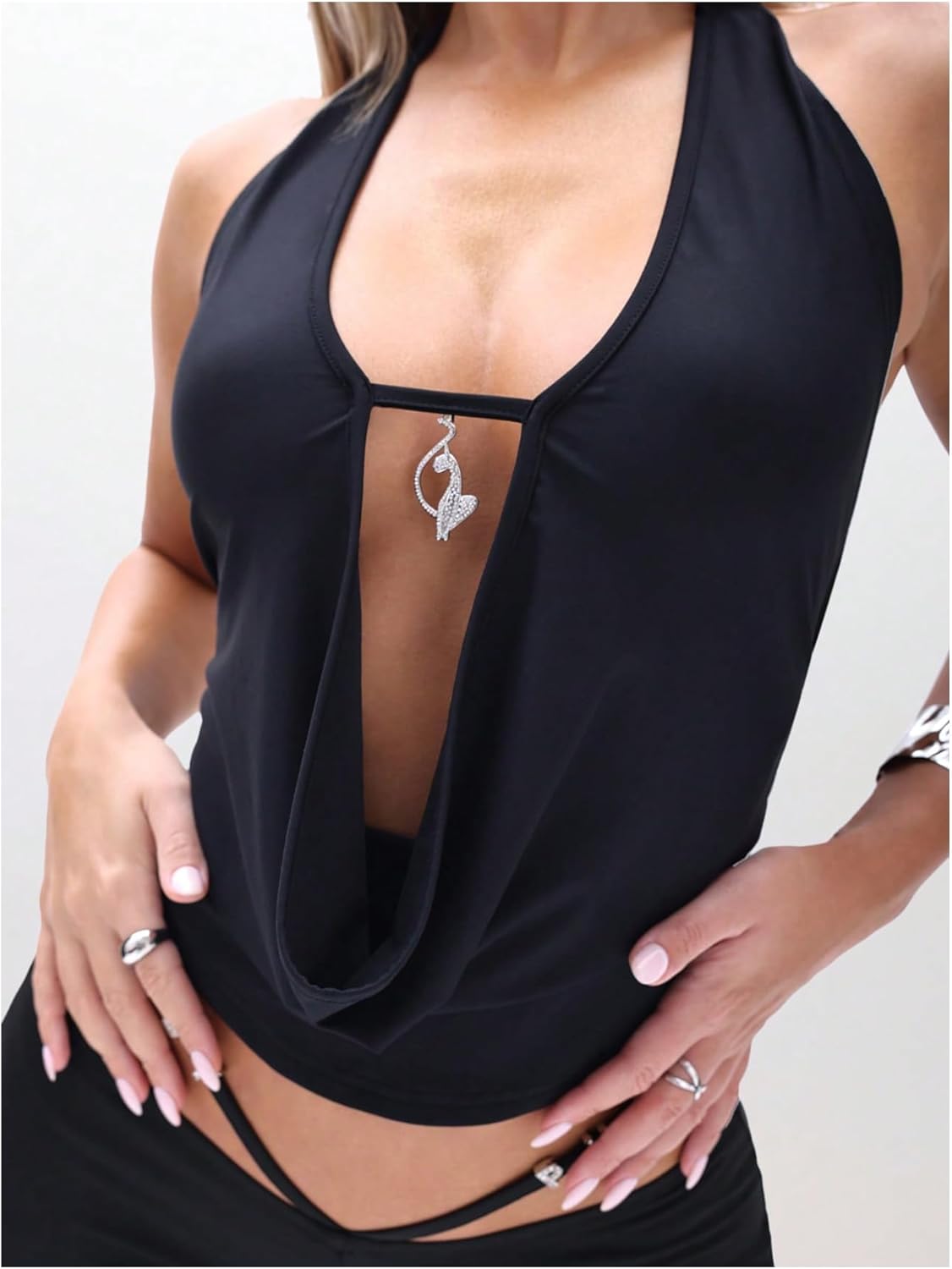 Women's Y2k Sexy Halter Tops Cowl Neck Open Back Going Out Tops Rave Club Outfits - Image 5