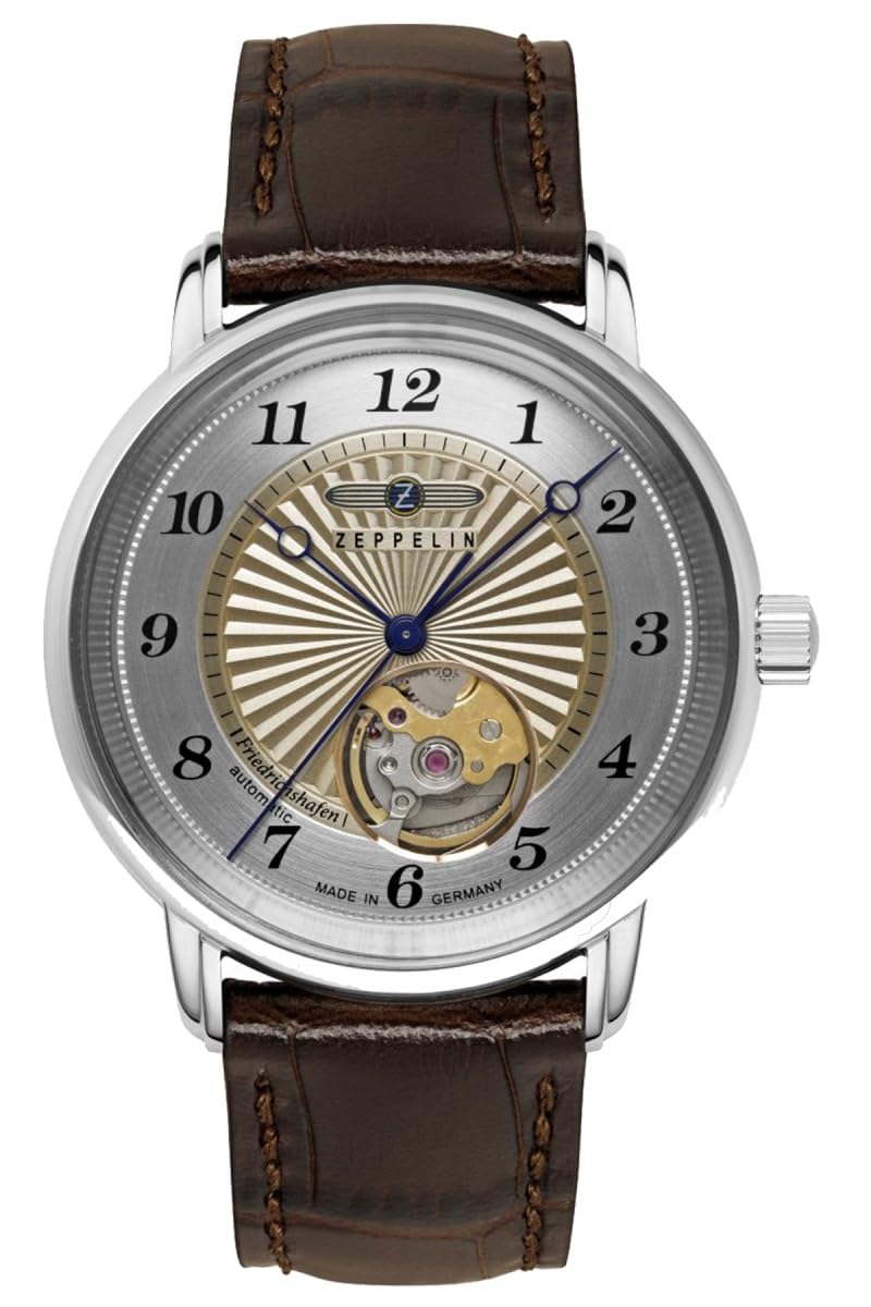 Zeppelin 8567-5 Damenuhr Friedrichshafen Automatik 36mm Silberfarben Leder Dunkelbraun 5ATM