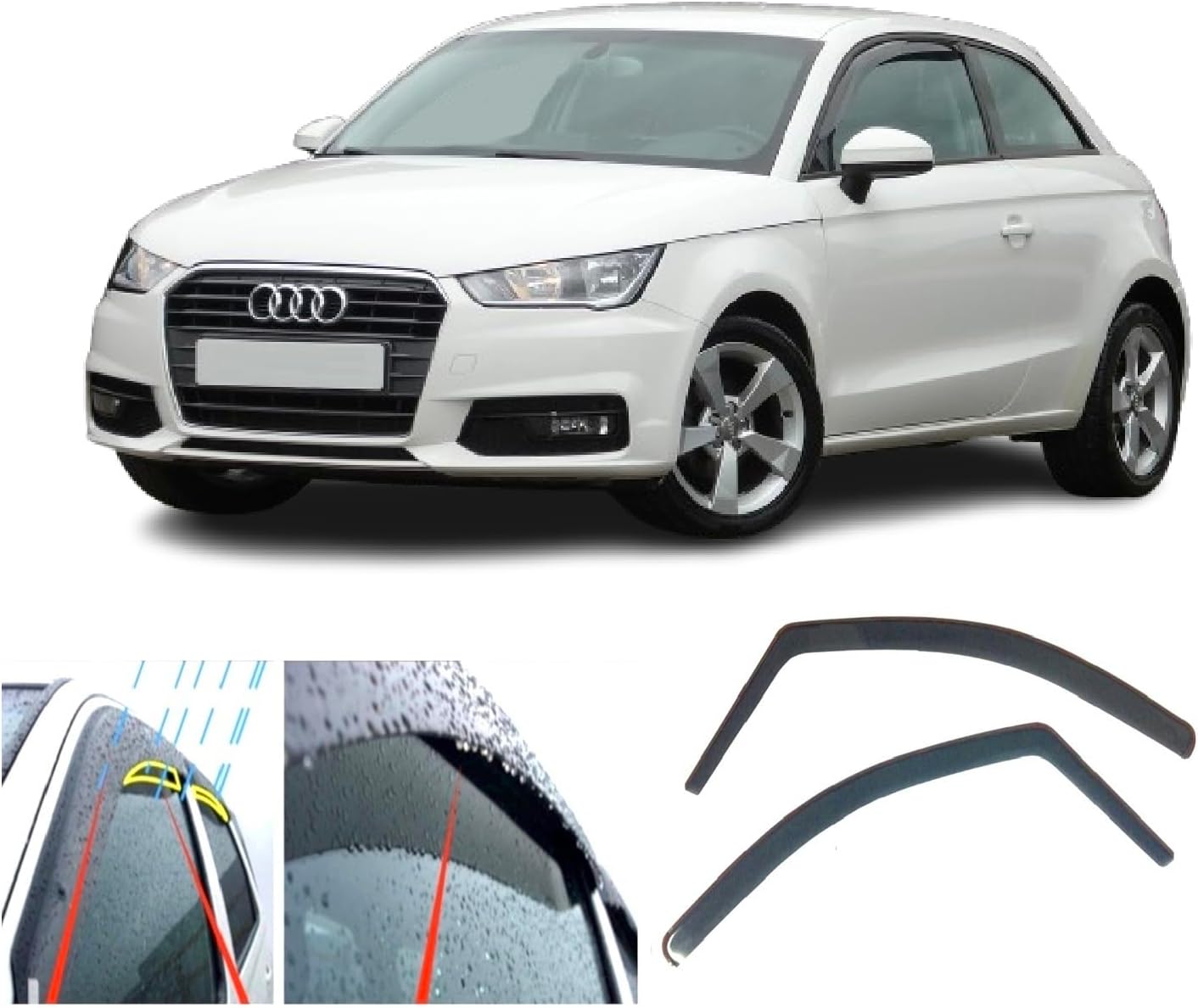 4x Wind Deflectors for Audi A1 / S1 3-door 2010 2011 2012 2013 2014 2015 2016 2017 2018 Rain Guards Weather Shields Sun Visors
