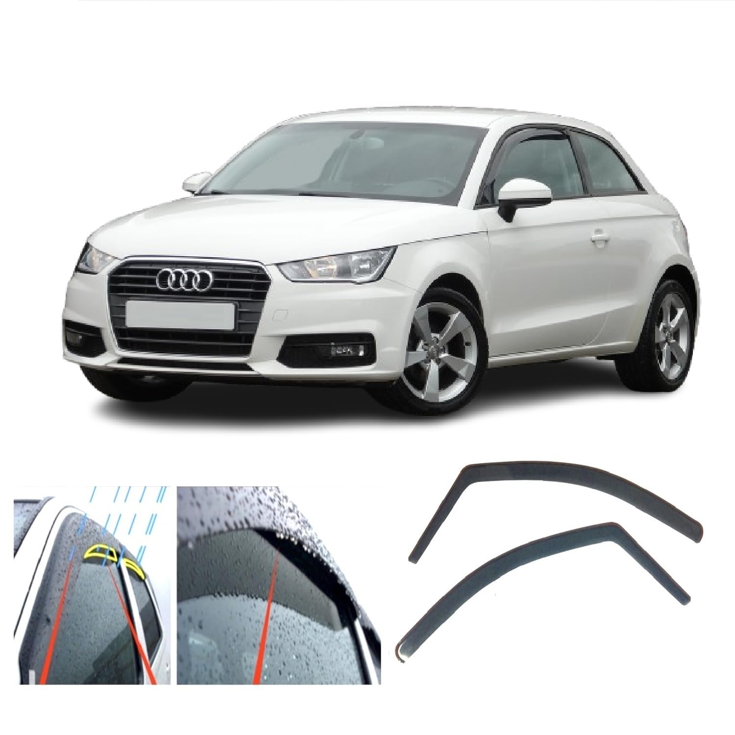 4x Wind Deflectors for Audi A1 / S1 3-door 2010 2011 2012 2013 2014 2015 2016 2017 2018 Rain Guards Weather Shields Sun Visors