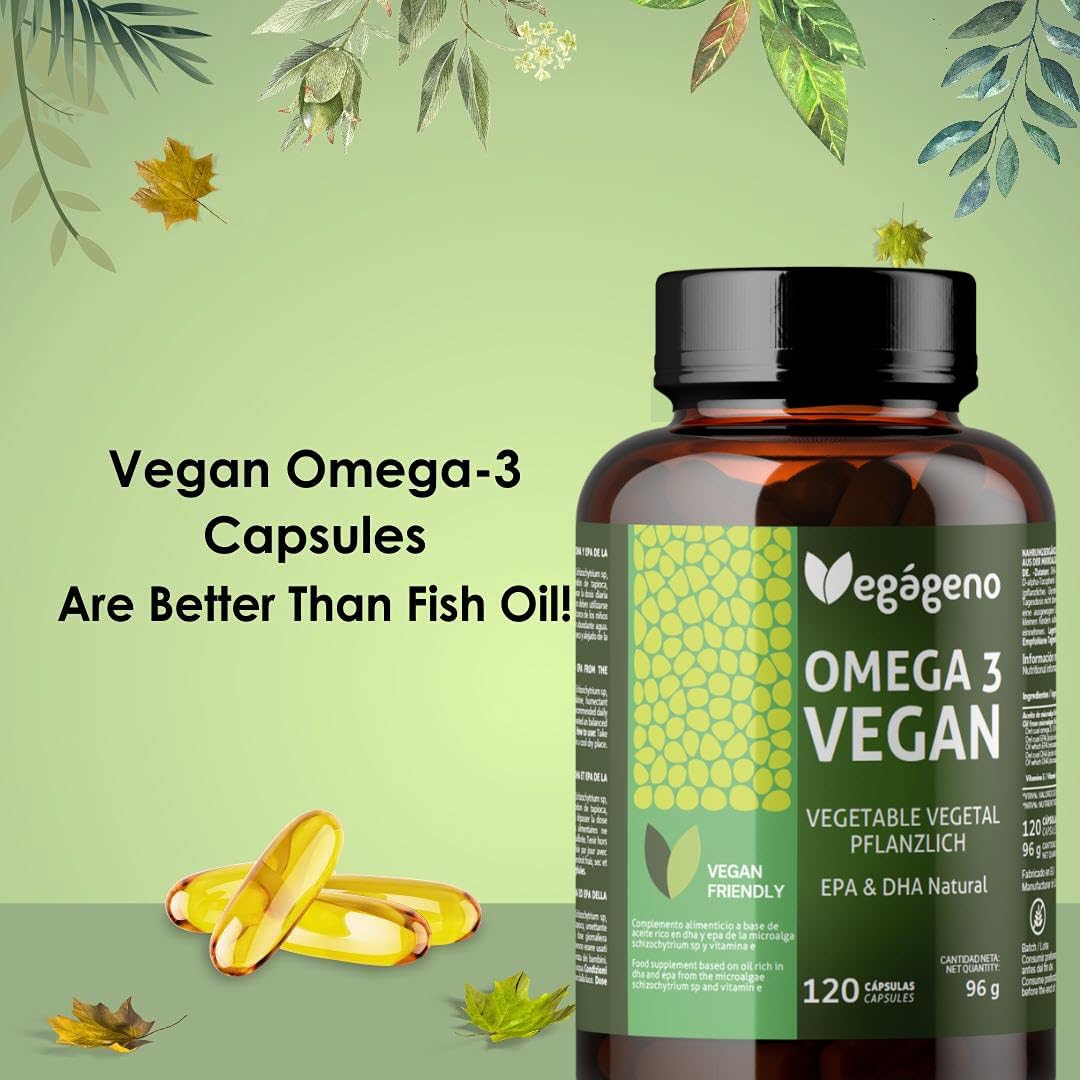 OMEGA 3 VEGAN - Huile d'algues 2000MG d'origine végétale. Haute concentration de 600 mg de DHA et 300 mg d'EPA par dose quotidienne. 100% naturel. Sans gluten. Non OGM. Compatible avec le VEGAN