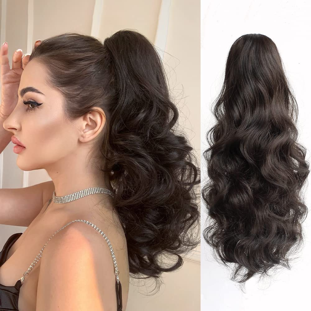 DAZZ LOOK Wavy, Curly 16 Inches Long Ponytail Claw Hair Extension, Synthetic Fiber, Brown Color-image-39