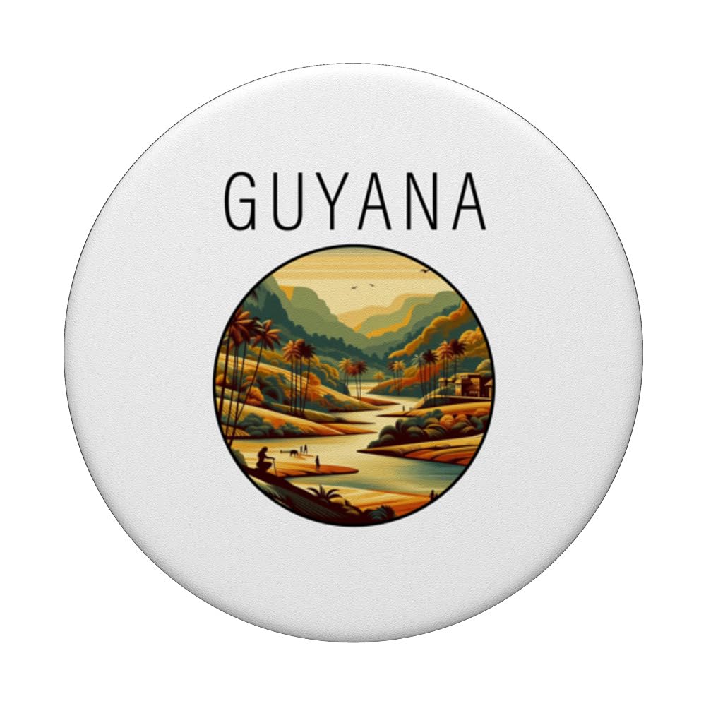 Guyana scenery Art Deco PopSockets Swappable PopGrip, Black - Image 3