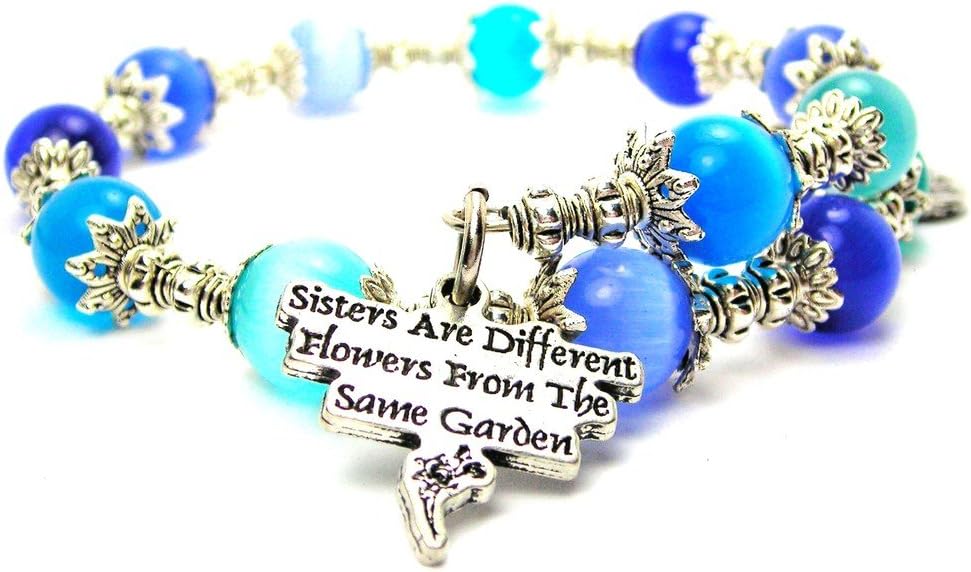 ChubbyChicoCharms Sisters are Different Flowers from The Same Garden Cat's Eye Wrap Charm Bracelet Blue