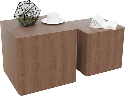 Miniatura 5 de BynJoo Mesa auxiliar cuadrada anidable, mesa auxiliar de madera para sala de estar, dormitorio, sofá, mesa auxiliar de 15.75 pulgadas, juego de 2