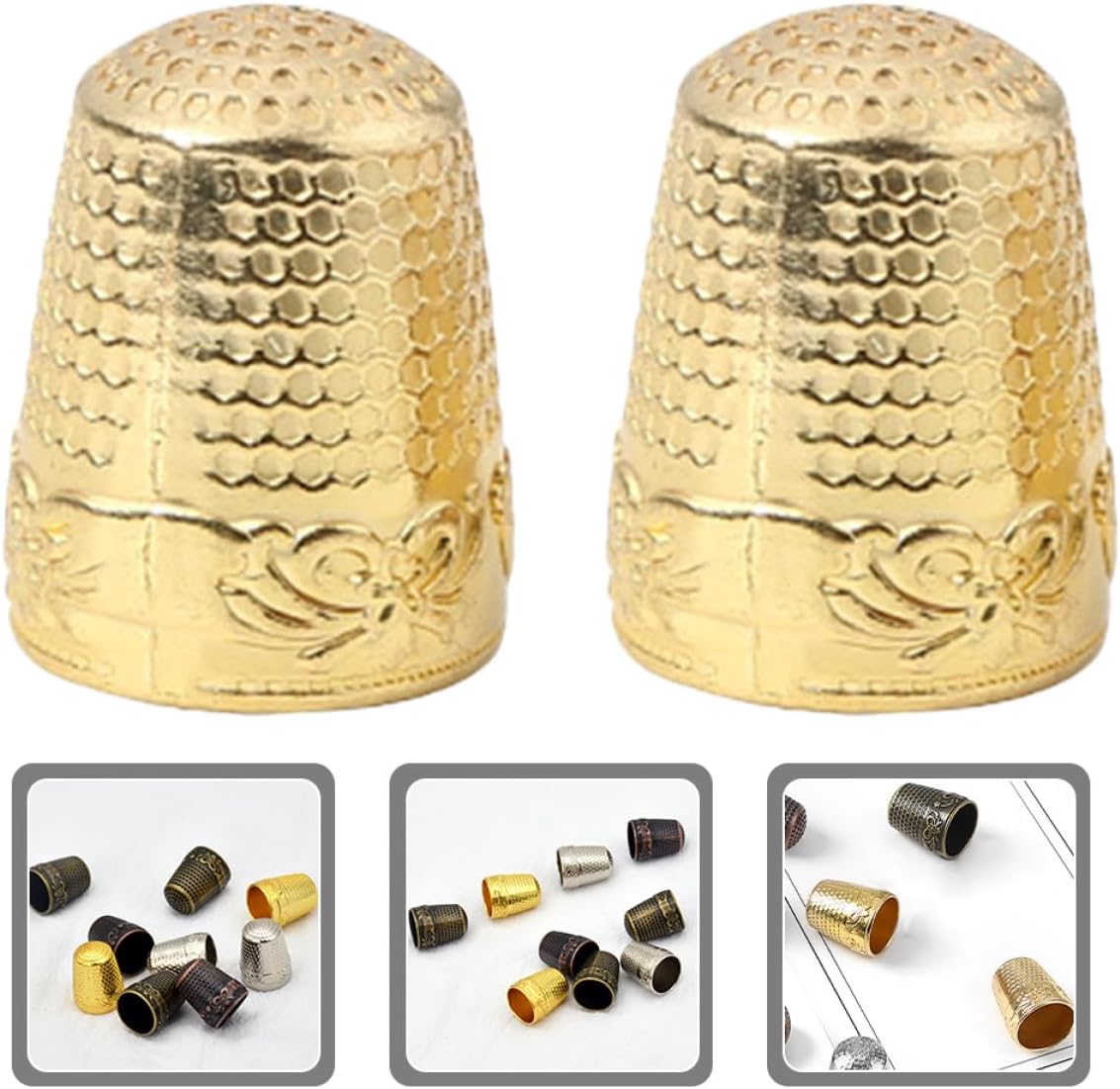 VINTORKY 10Pcs Copper Finger Cots Sewing Thimbles with Anti-Slip Pattern for Finger Protection DIY Hand Sewing Crafts Lightweight Portable Thimble Protector