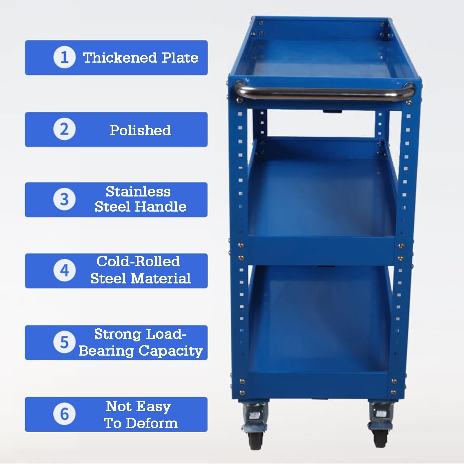 Carrello portautensili a Tre Ripiani, Robusto, con Maniglie, Portata 200 kg, Adatto per Magazzini e officine di Riparazione (Nero, SLE 1).