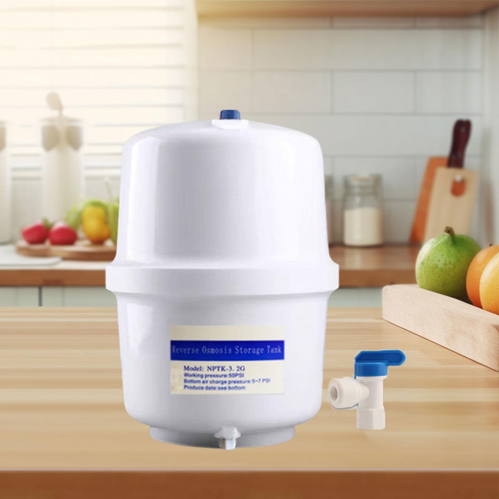 Tanque de almacenamiento de agua presurizado de 3,2 galones con válvula de bola, robusto, compacto y ligero para sistemas de ósmosis inversa- Válvula de Bola de 6.35 Mm