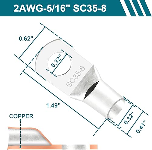Miniatura 11 de Cables de batería 4 AWG con terminales de cobre de 3/8 pulgadas (2 piezas de 1 pie)