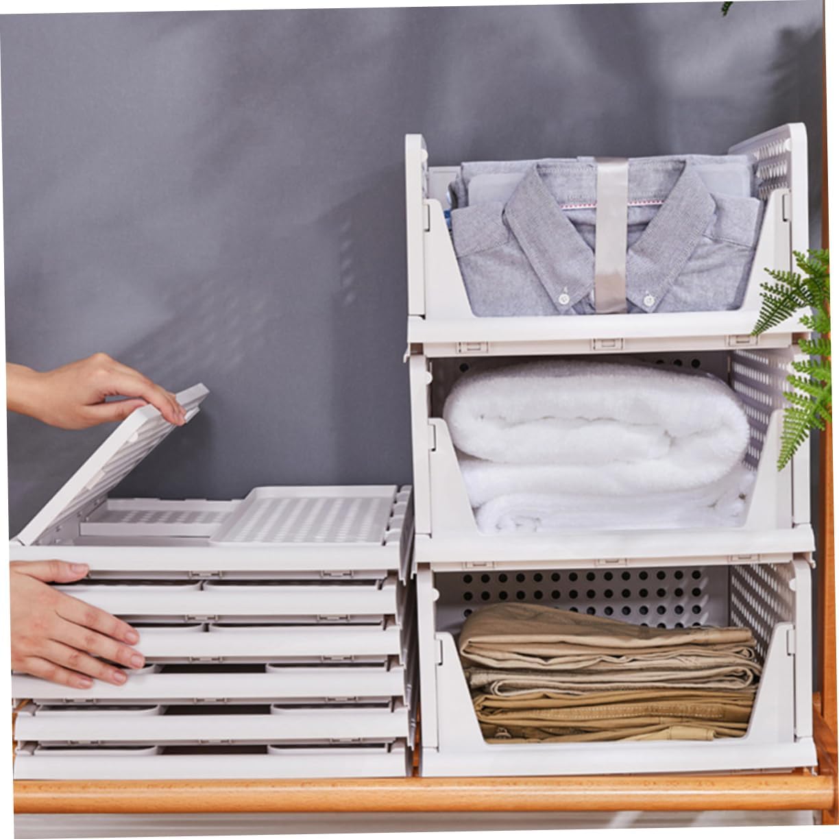 2PCS Stackable Drawer Type Clothes Organizer Foldable Plastic Closet Storage for Wardrobe Dividers for Bedroom and Closet Organization