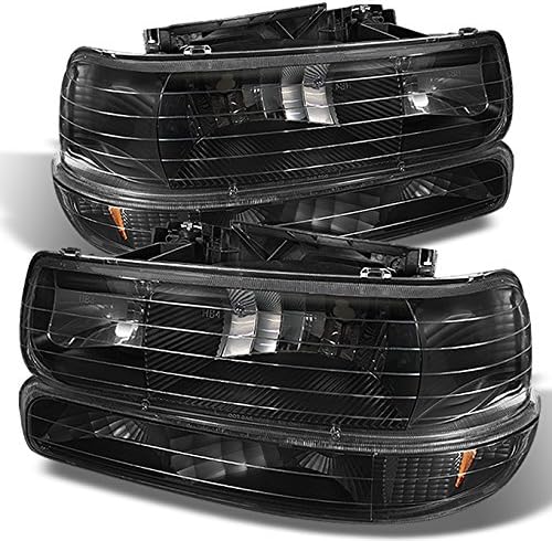 AKKON - 4 Pieces Combo For 99-02 Sivlerado 2000-2006 Suburban Tahoe Black Headlights Front Lamps + Bumper Signal Lights Pair