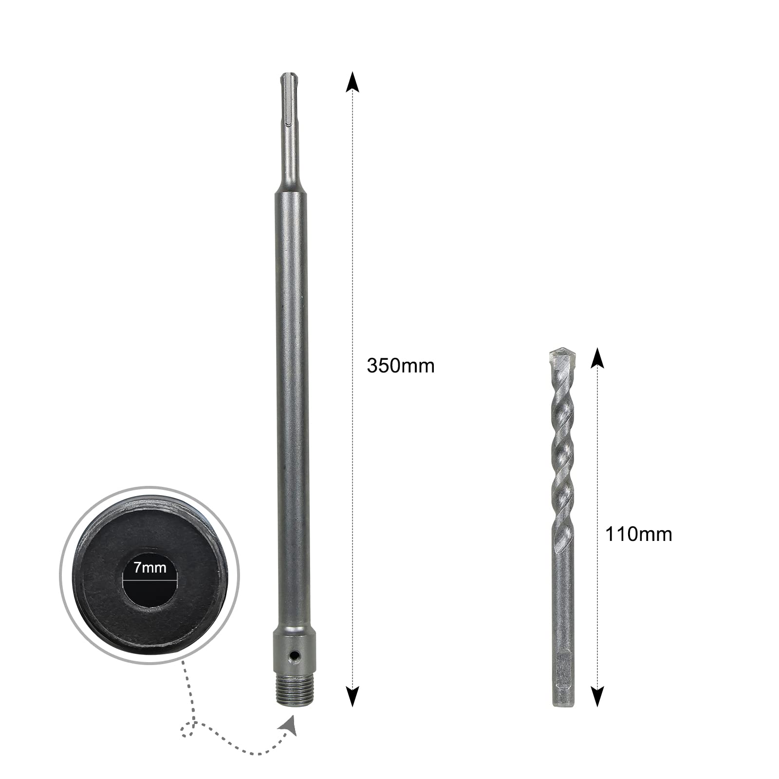 CCLIFE 350 mm Adaptador SDS PLUS para Sierra Corona Perforadora Hormigón + Broca 7 x 110 mm
