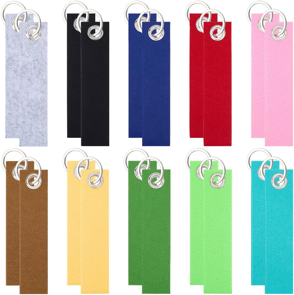 1 Box 30Pcs 10 Colors Felt Keychains Fabric Key Chains Bulk with Alloy Keyrings Colorful Personalized Blank Bag Purse Charm Wrist Lanyard Wristlet Keychain for Car Keys Crafts Party Favors