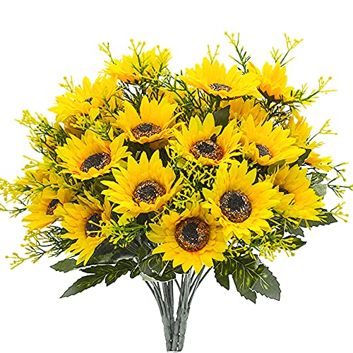 Grunyia Artificial Flowers Fake Sunflowers, 4Pcs Faux Silk Flowers Floral Table Centerpieces Arrangements Home Kitchen Office Windowsill Hanging Spring Decorations #TOP27