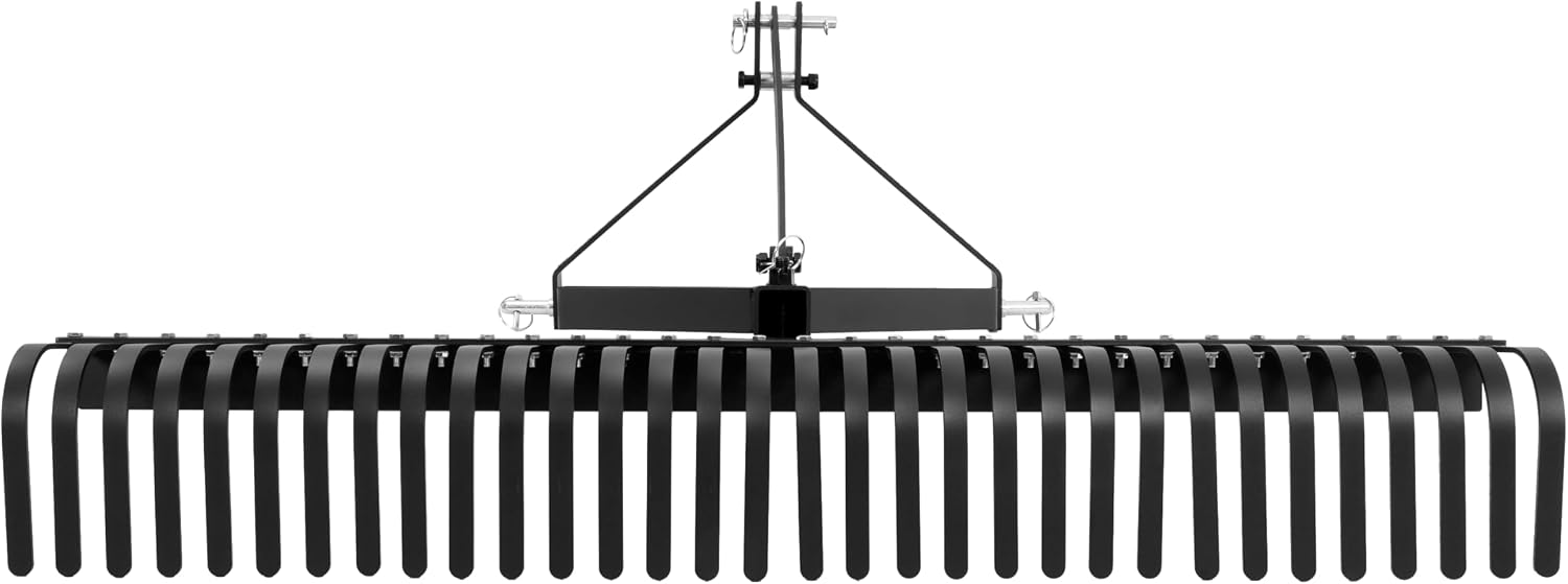 ALMULOO Landscape Rake 3 Point 360 Rotation 60 Inch Compatible with Category 1 Compact Tractors Tow Behind Garden Tool Black 2 Package
