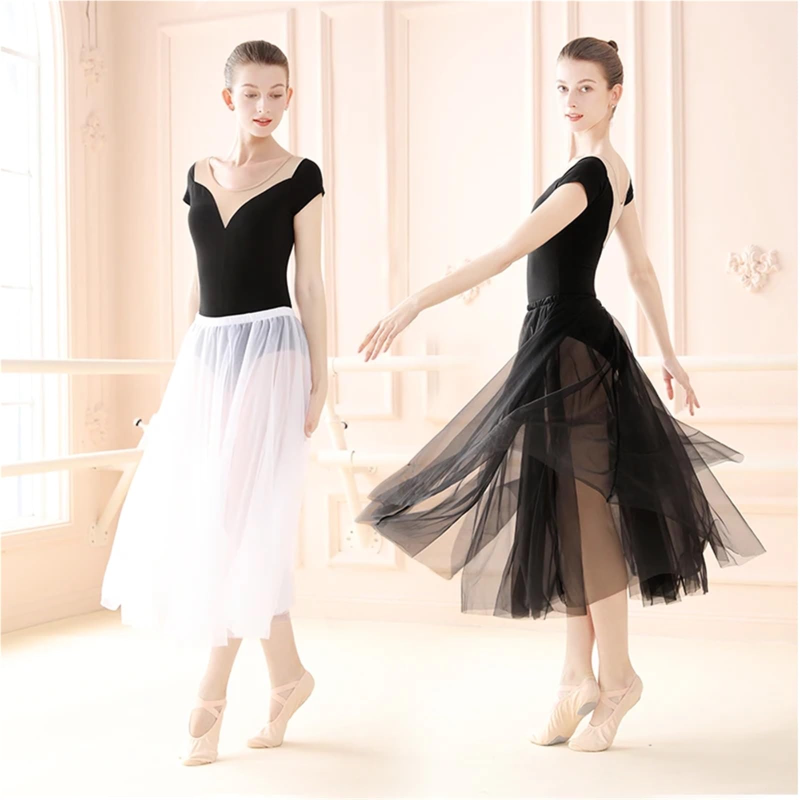 Jupe Longue Sexy et élégante en Mousseline de Soie for Femme, Jupe trapèze Tulle, Tutu, for soirée Mariage, Danse, Ballet, Bandage pour Danse(Black)