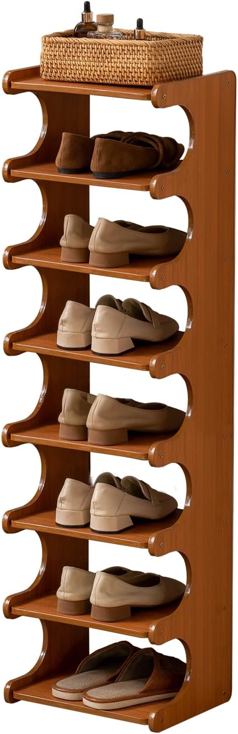 Tall Narrow Shoe Rack for Entryway,Vertical Solid Wood Shoe Rack for Small Spaces,Wooden Shoe Shelf Tower for Front Door Entrance Closet Corner Garage(12.6" L x 9.84" W x 32.1" H, 6 Tier)