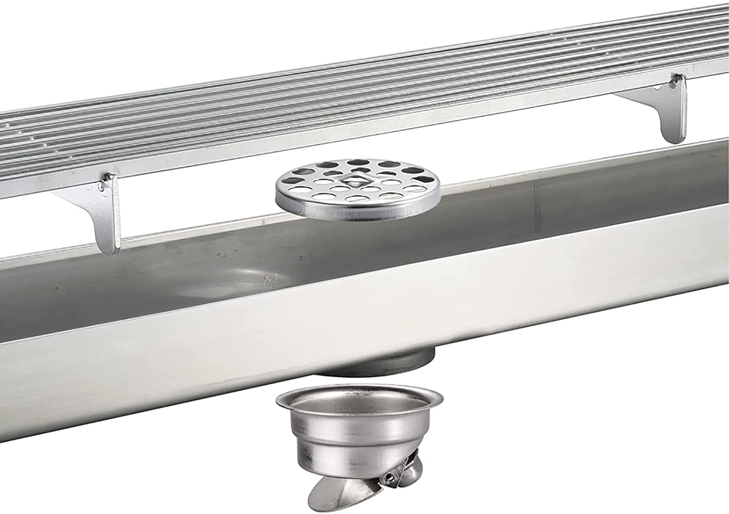 GLJTUO Linear Floor Shower Drain Linear Shower Drain, Brushed Floor Drain with Removable Pattern Grate, Shower Floor Drain with Hair Strainer Steel Shower Drain for Bathroom,60 Cm