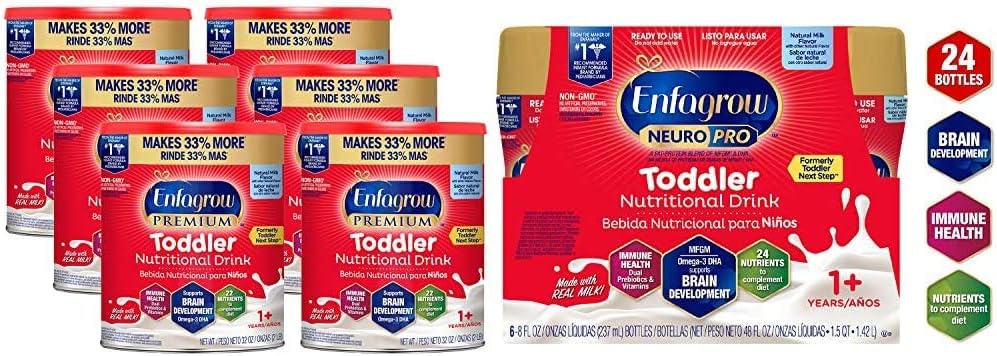 Enfagrow Premium Toddler Nutritional Drink 32 oz. Powder (6 Cans) and Enfagrow NeuroPro Toddler Drink 8 fl oz Ready to Drink Bottles (24 Bottles)