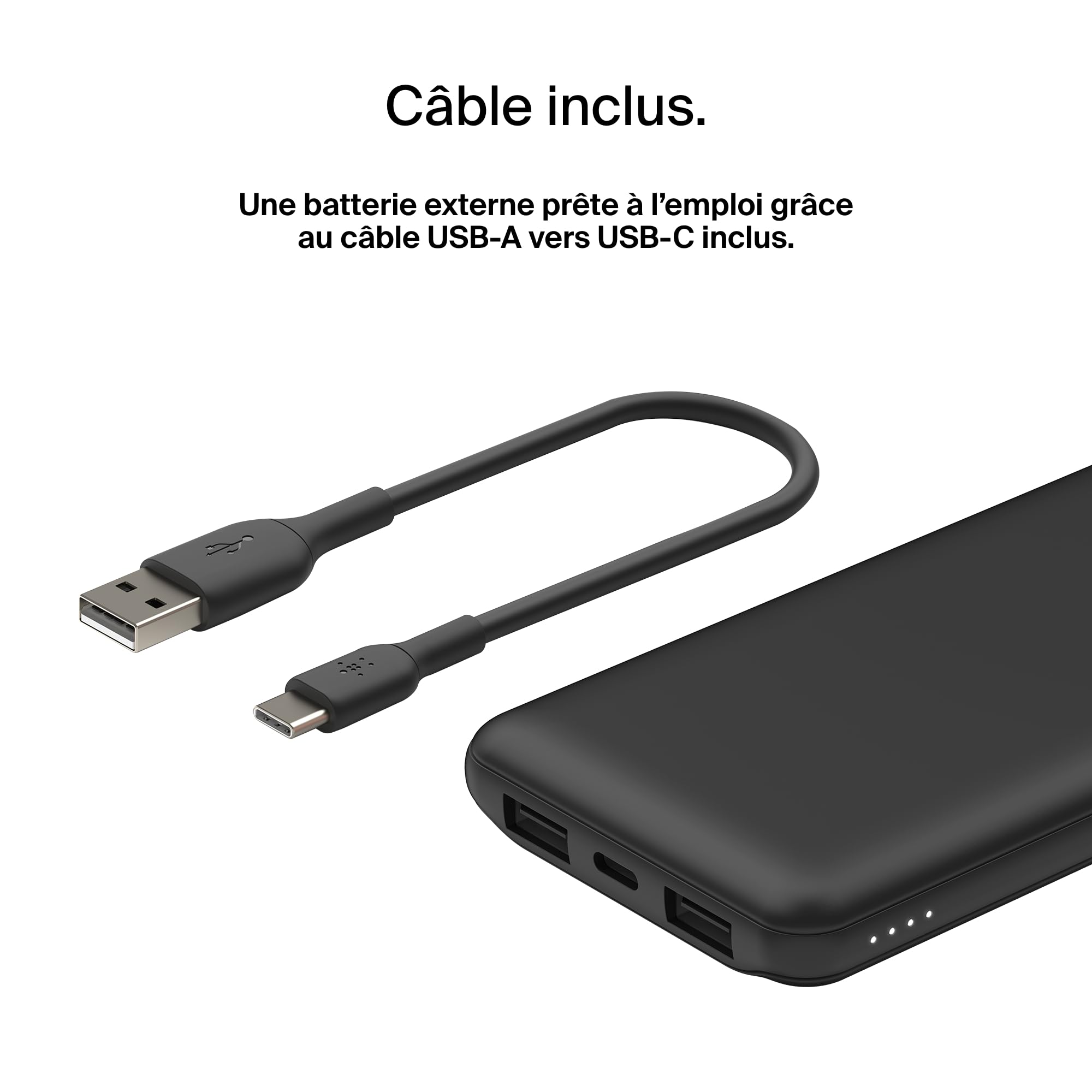 Belkin Batterie Externe USB-C (10 000 mAh avec 1 Port USB-C Et 2 Ports USB-A, Jusqu'à 15 W, pour IPhone, Android, AirPods, IPad, Etc.) â€“ Noir (Lot de 2)