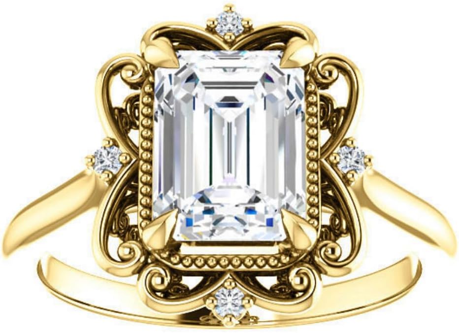 1CT-4CT Emerald Cut VVS1 Colorless Moissanite Engagement Ring Set, Wedding/Bridal Ring Set, Vintage Antique Anniversary Promise Gifts for Her, Sterling Silver, 10K/14K/18K Solid Gold