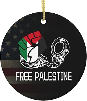 Holiday Ceramic Ornament, Free Palestine Save Gaza Palestinian, Double-Sided Round Pendant, Ideal Christmas Decoration