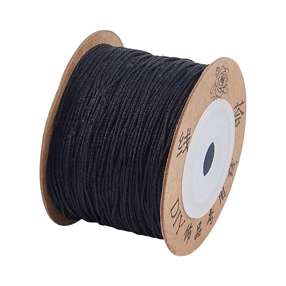 PandaHall Black Nylon Thread Bracelet Cord - 100m/roll, 0.8mm, Braided for Beading Jewellery