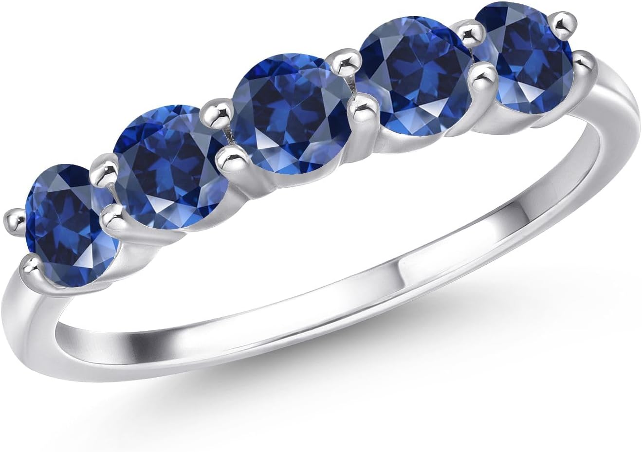 Gem Stone King 5-Stone Wedding Band Ring for Women | 925 Sterling Silver | 4MM Round Gemstone Birthstone | Engagement Anniversary Promise Ring | Sizes 5-9