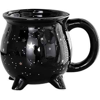 Bocguy Witch Coffee Mug Witch Cauldron Cup Witch Ceramic Mug Magic Mug Funny Cups Cute Mug Witches Brew Mug for Birthday and Halloween Gifts Black Star 300 ml