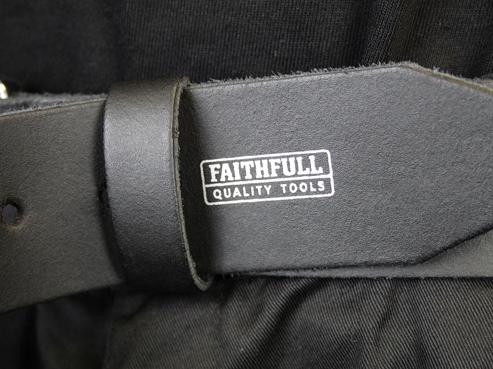 Faithfull Heavy-Duty Black Leather Belt (for Tool Holders) Waist 34-44in, Black/Blue - Image 3