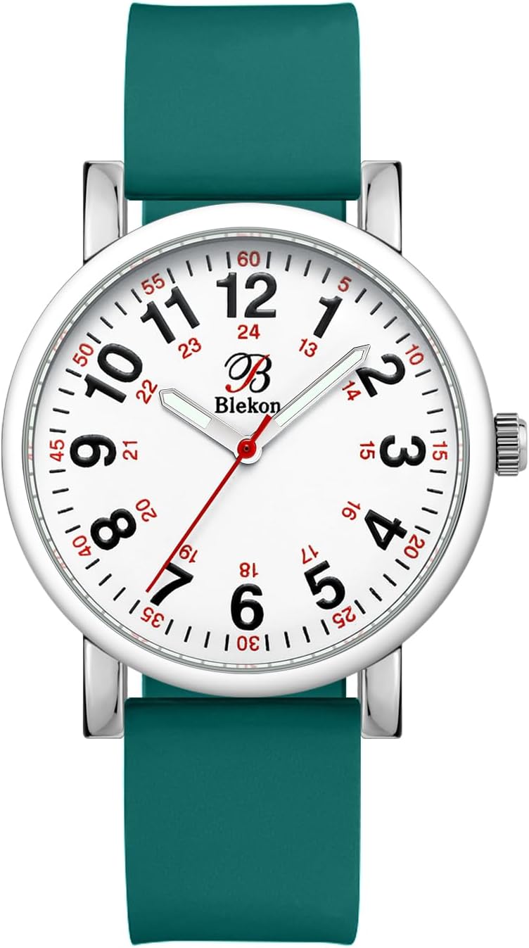 Blekon Original Nurse Watch with Second Hand – Nursing Student Essentials Work Watches for Women, Clip-On Analog Wristwatch for Nurses & Medical Students with Sweeping Secondhand (White/Oceanblue)