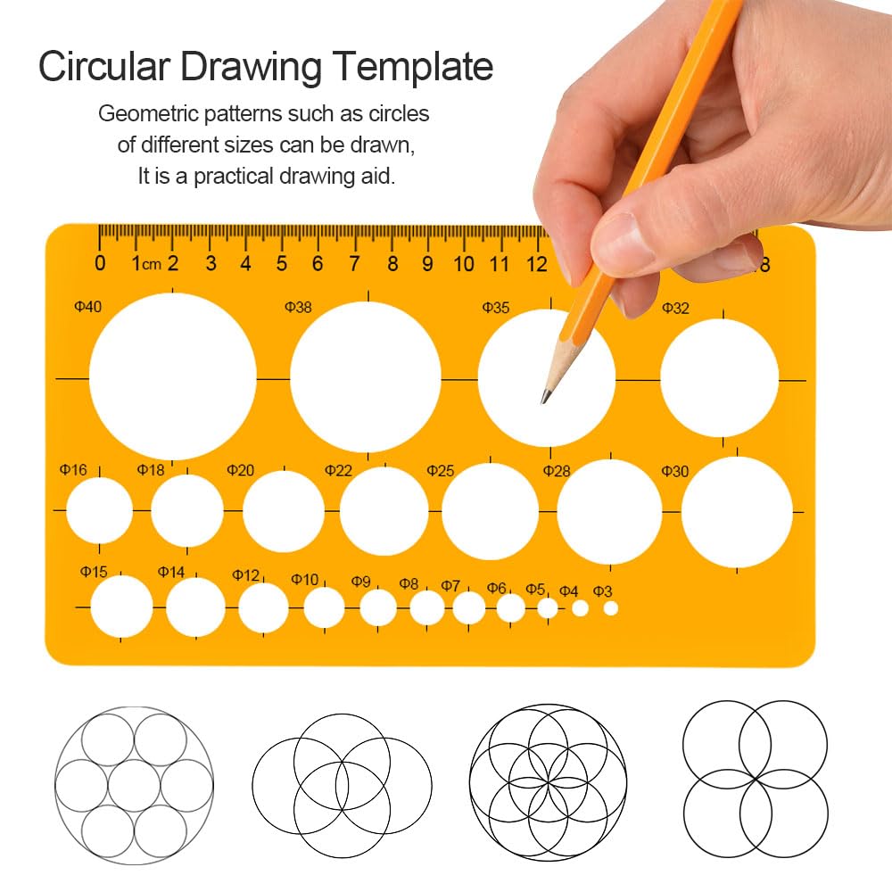 2 Zeichen-Schablonen Für Kreise – Transparent Orange, Aus Kunststoff, Mit Maßstab – Für Büro, Schule, Konstruktion