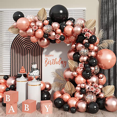 Kit arche ballons 102pcs noir rose gold anniversaire mariage