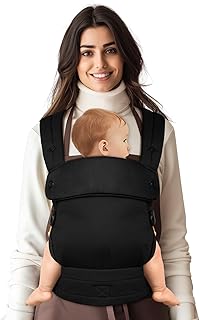 Babytrage für Neugeborene bis Kleinkinder, Ergonomische Bequeme und Leichte Tragetuch, Verstellbare Kopf- und Nackenstütze, Verbesserte Lendenwirbelstütze für Babys 4-20 kg 3-36 Monate, Schwarz