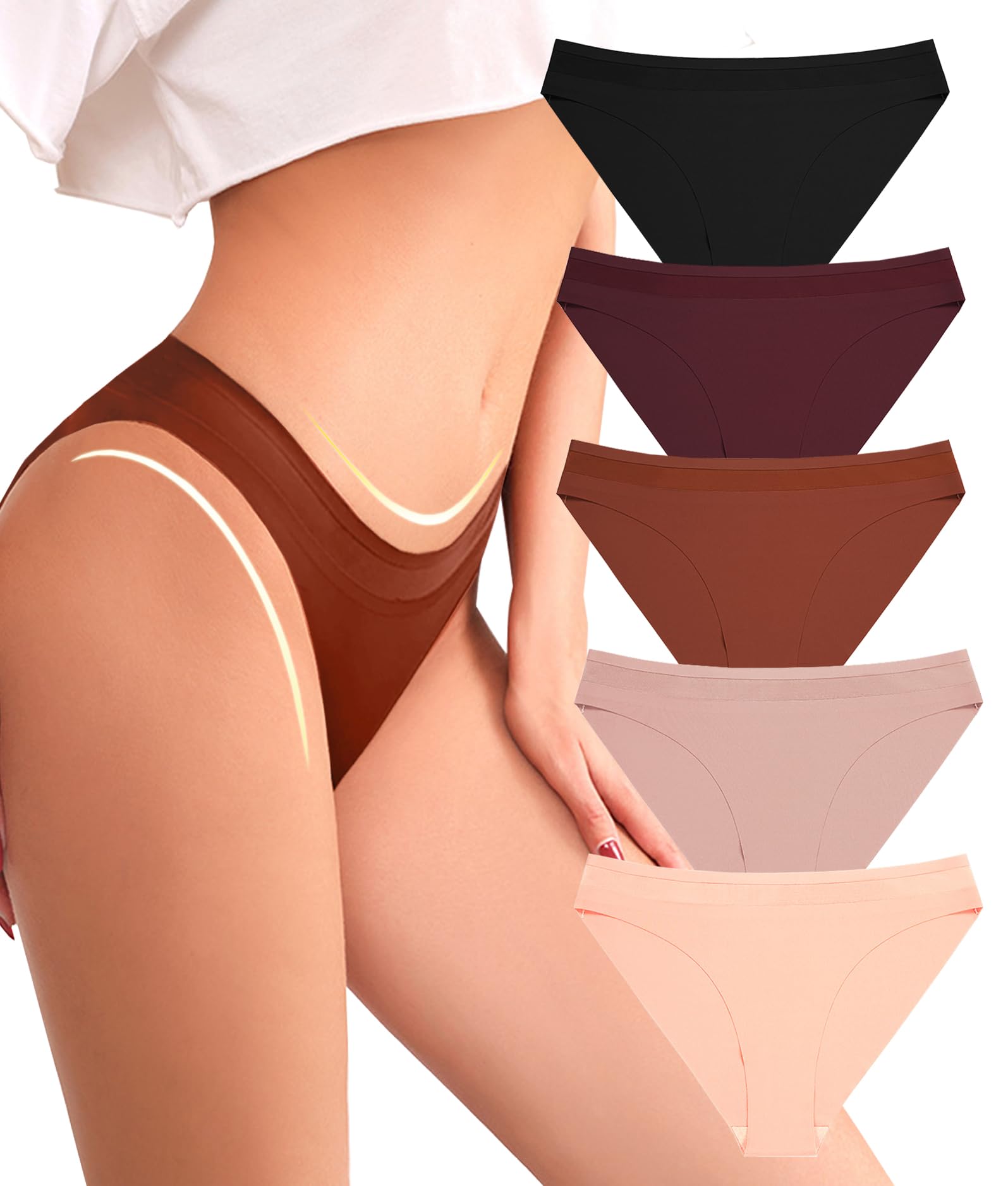 No Show Bikini Underwear for Women, Soft Breathable Seamless Panties, Hi Cut Panties for Women