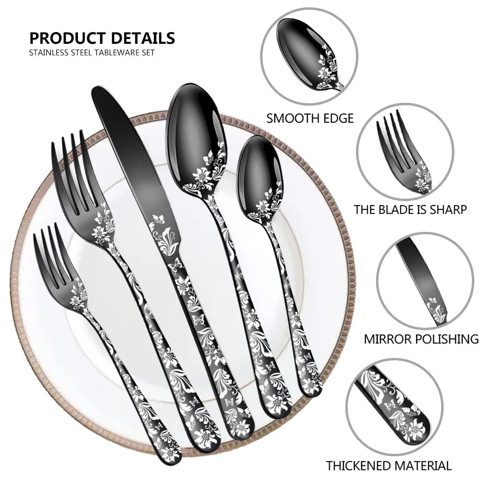 Goldbesteck-Set, Goldbesteck-Set, lebensmittelechtes Edelstahl-Besteck-Set für 6, 30-teiliges Geschirr, Essgeschirr für Zuhause und Restaurant, Hochzeit, Halloween, Weihnachten
