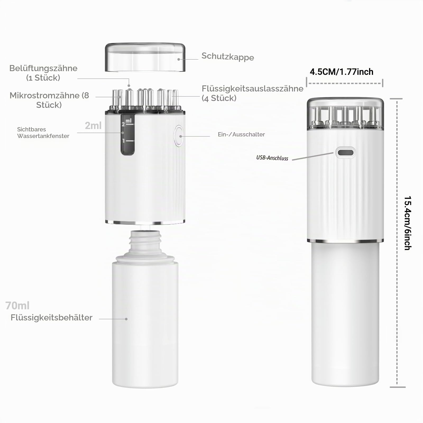 2-in-1-Kopfhautmassagegerät & Haaröl-Applikator – 3 Vibrationsmodi, 70-ml-Flasche & 2-ml-Präzisionsspender, USB-C wiederaufladbar, Rotlichttherapie – Geschenk für Frauen & Männer
