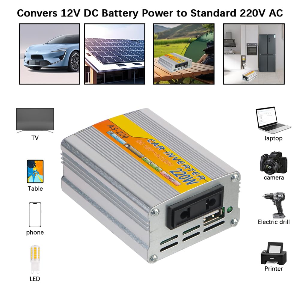 Generic Power 220W falownik samochodowy z portem USB DC 12V na AC 220V do urządzeń mobilnych i laptopów