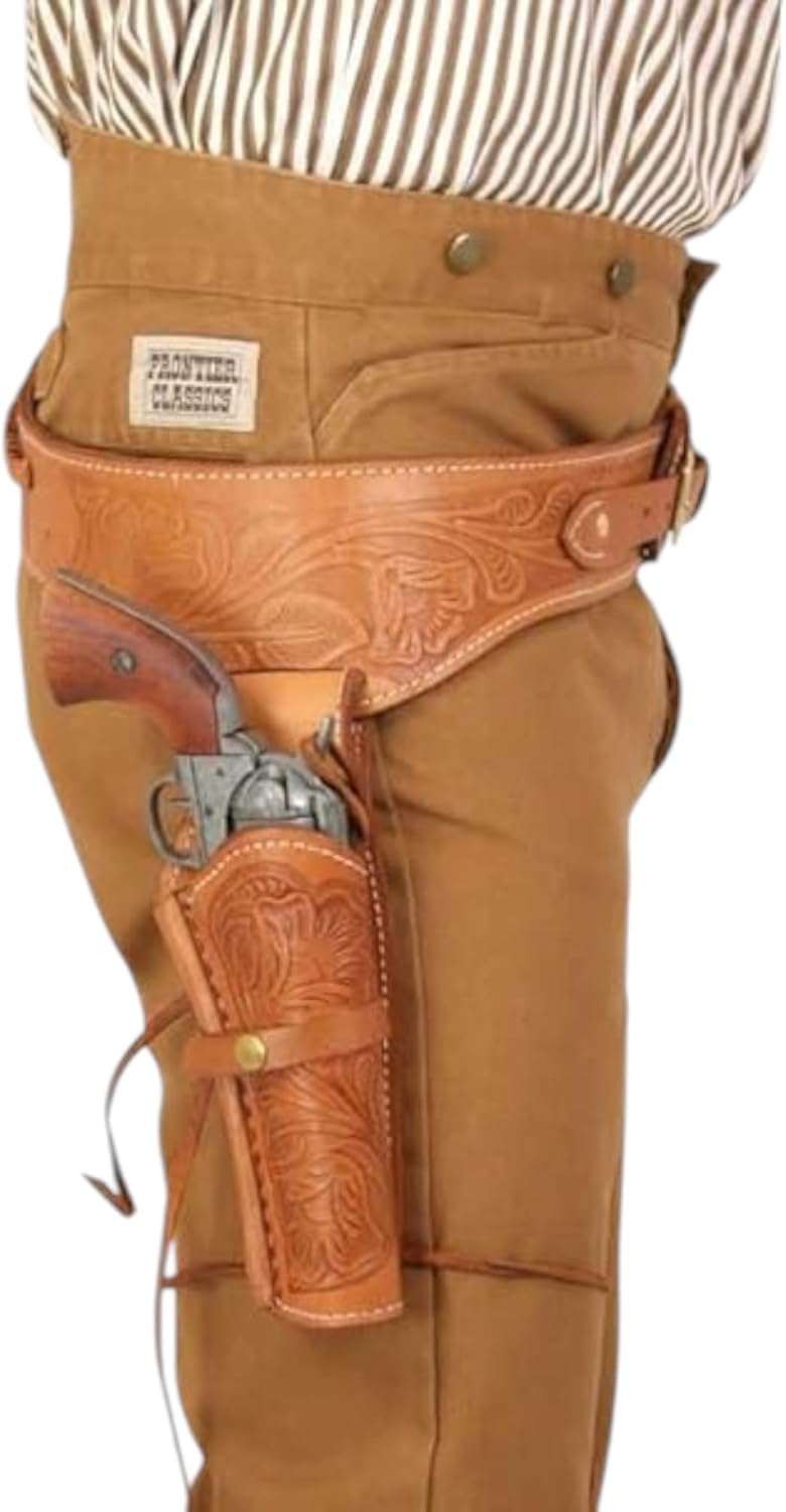 Wild West Gun Holster with Belt .22 .35/357 .44/45 Caliber Old Western Cowboy Hand Tooled Pistol Revolver Holder Fit for 6''-9'' Barrel