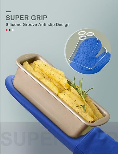 Vista 87 de sungwoo Guantes de horno de silicona, resistentes al calor, con forro acolchado, agarre texturizado antideslizante, perfectos para barbacoa, Negro