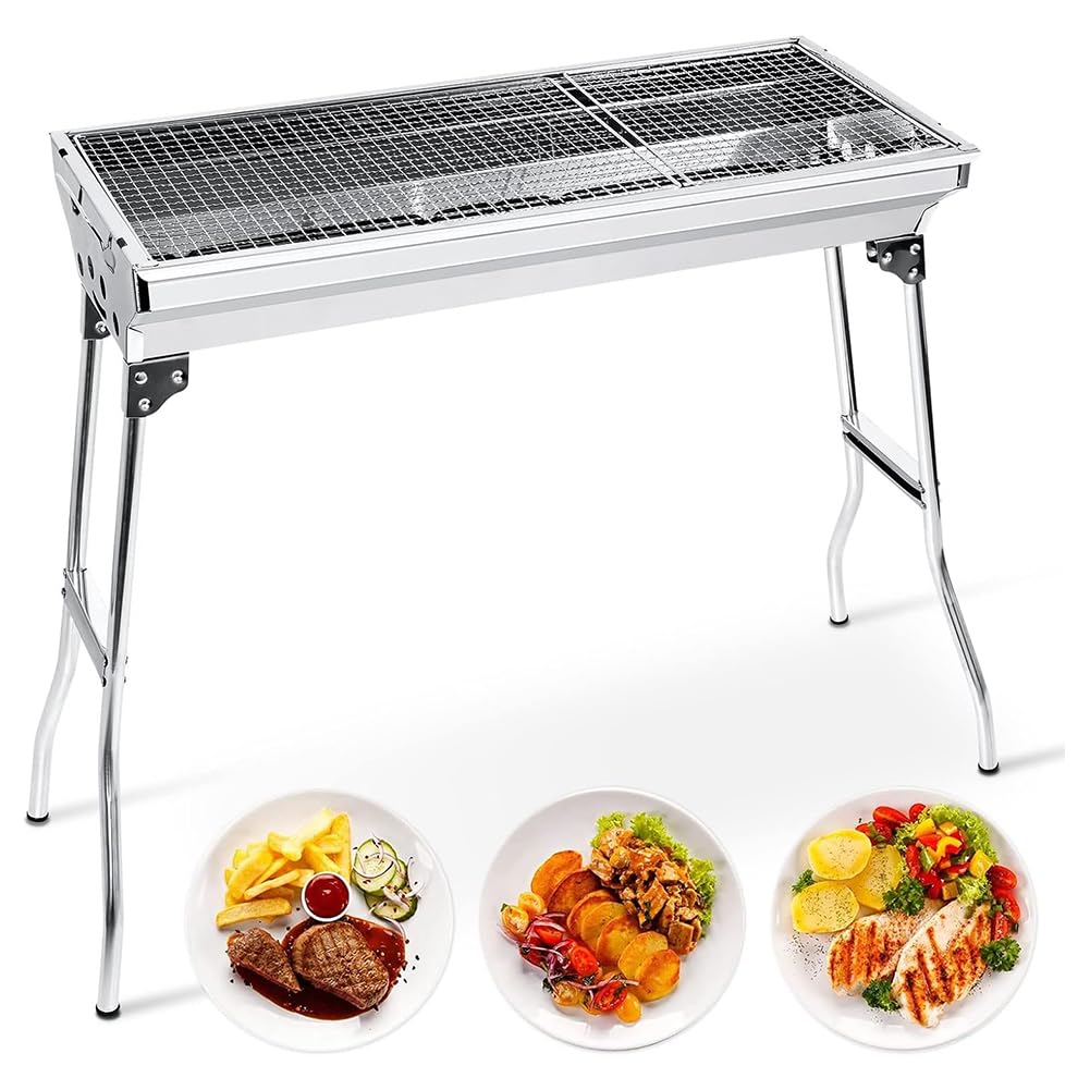 Pobbycrafm PrzenośNy Grill Na WęGiel Drzewny, SkłAdany Grill Na WęGiel Drzewny Ze Stali Nierdzewnej Do Gotowania Na śWieżYm Powietrzu Camping Pikniki OgróD PlażA Impreza