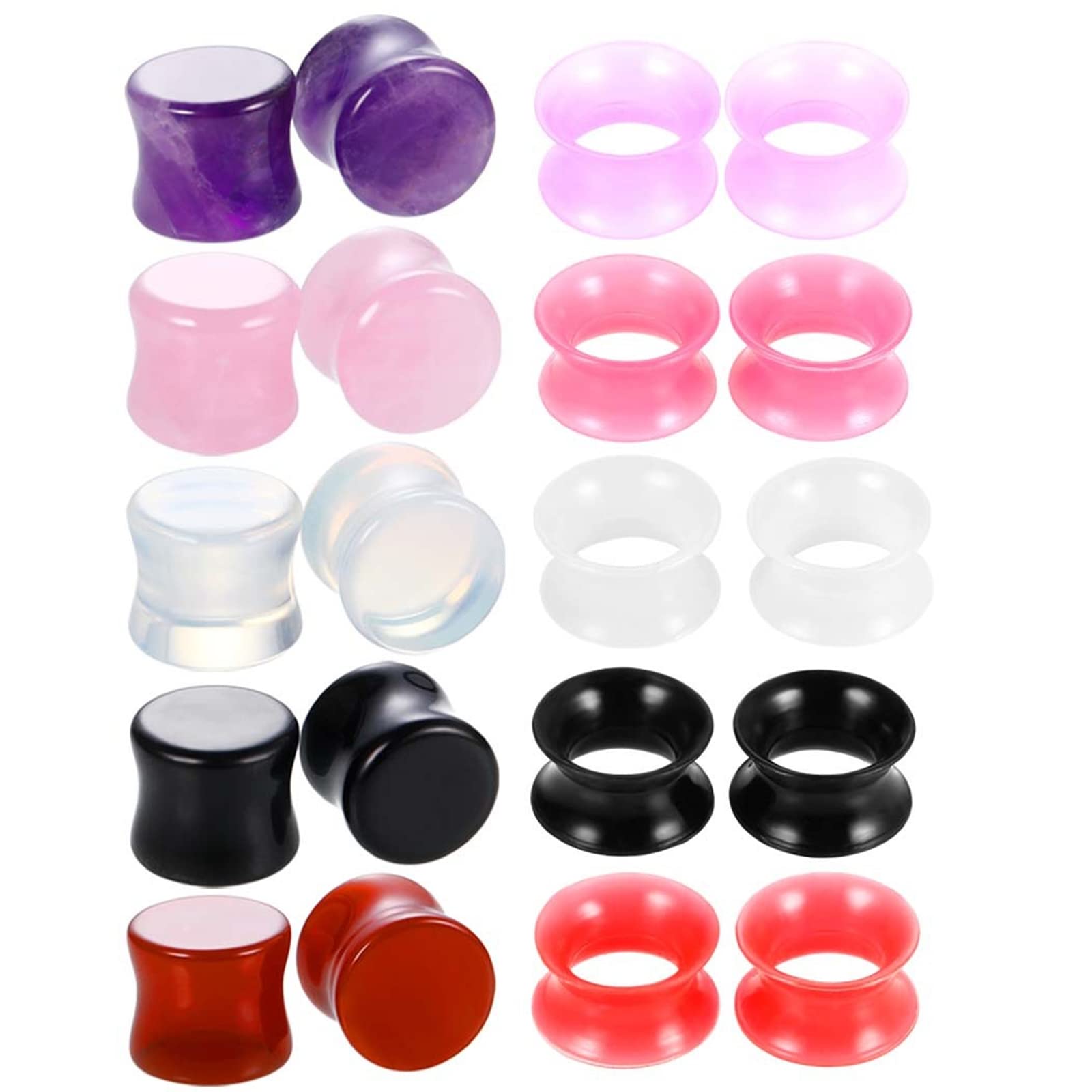 Ohrtunnel aus Silikon, Schraublehren, Dehnungsset, 20 Stück, Körperpiercing-Schmuck für Frauen, gemischte Stein- und Creolen-Piercing-Ohrringe