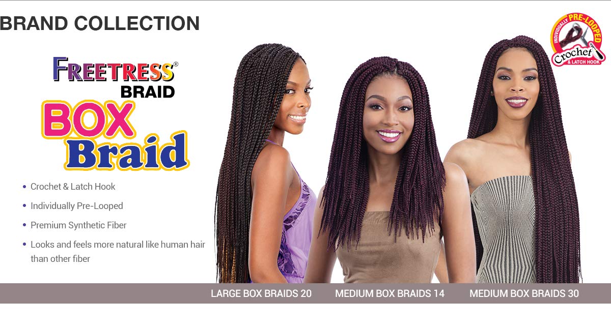 Freetress Synthetic Hair Crochet Braids Medium Box Braids 14" (5-pack, 2)
