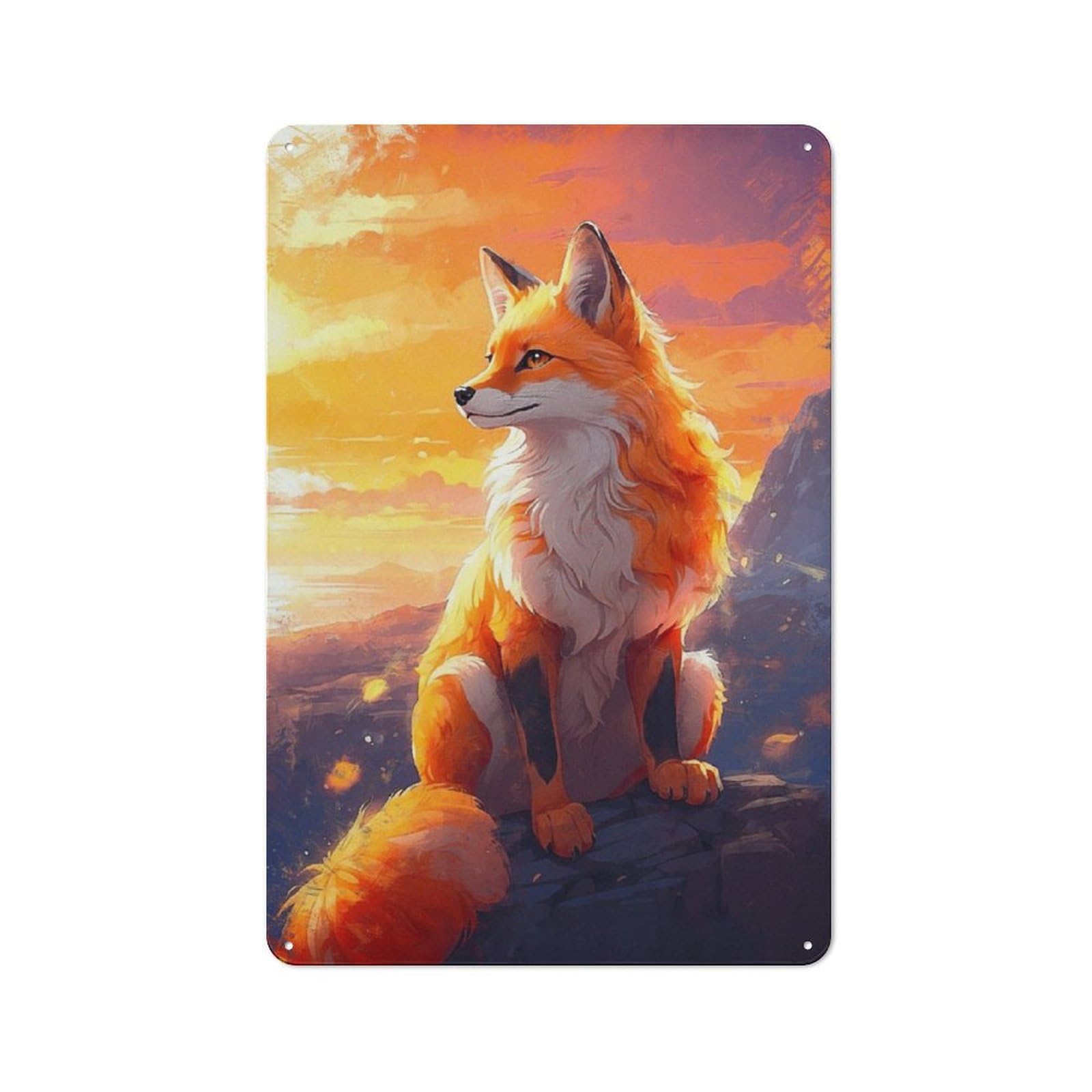 Junmoney A Fox Enjoying The View Retro Metal Wall Sign 30X20cm With For Garage Wall, A Decorative Metal Sign For Garages And Workshops