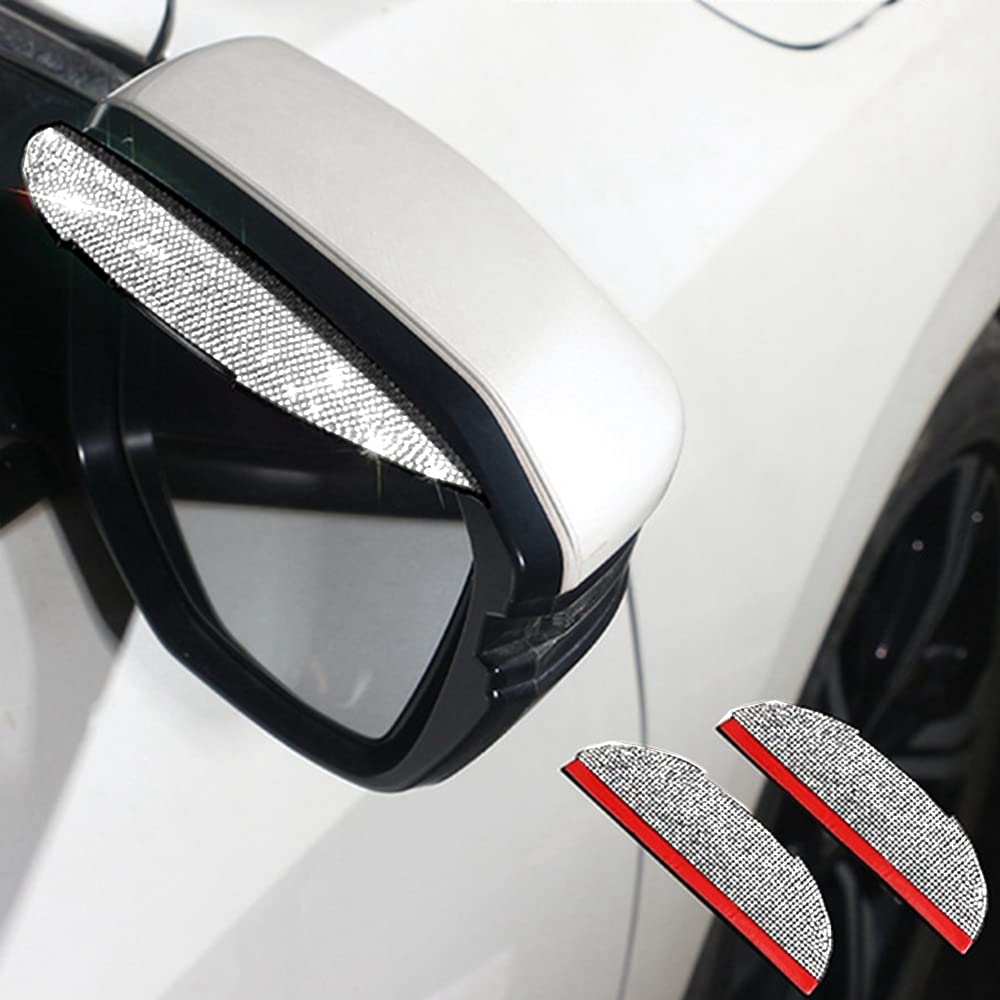 MINGZAIQIPEI Car Rear View Mirror Rain Eyebrows, 2PCS Bling Bling Rear View Mirror Rain Visor Guard Anti-Glare Shade Blocker Cover Car Side Mirror